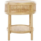 Table d'appoint ronde en rotin et bois de manguier – Style côtier naturel, 50 cm de large, aucun assemblage requis