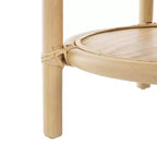 Table d'appoint ronde en rotin et bois de manguier – Style côtier naturel, 50 cm de large, aucun assemblage requis