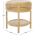 Table d'appoint ronde en rotin et bois de manguier – Style côtier naturel, 50 cm de large, aucun assemblage requis