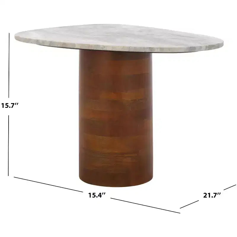 Table d'appoint en manguier avec plateau en marbre – Blanc cassé et marron, accent d'intérieur contemporain, 55,1 cm L