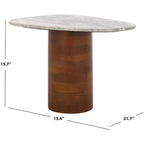 Table d'appoint en manguier avec plateau en marbre – Blanc cassé et marron, accent d'intérieur contemporain, 55,1 cm L