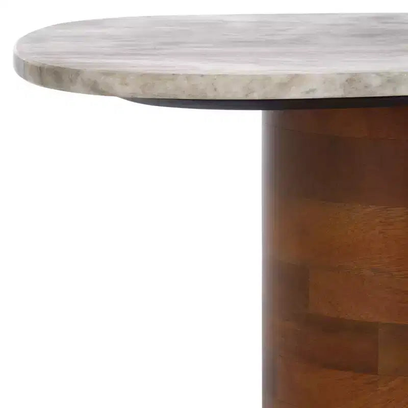 Table d'appoint en manguier avec plateau en marbre – Blanc cassé et marron, accent d'intérieur contemporain, 55,1 cm L
