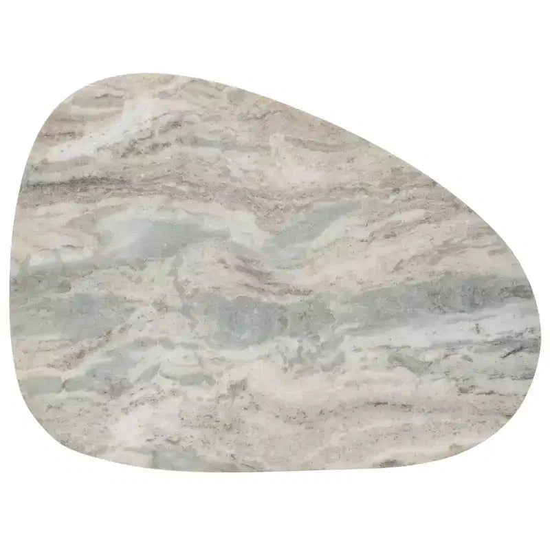 Table d'appoint en manguier avec plateau en marbre – Blanc cassé et marron, accent d'intérieur contemporain, 55,1 cm L