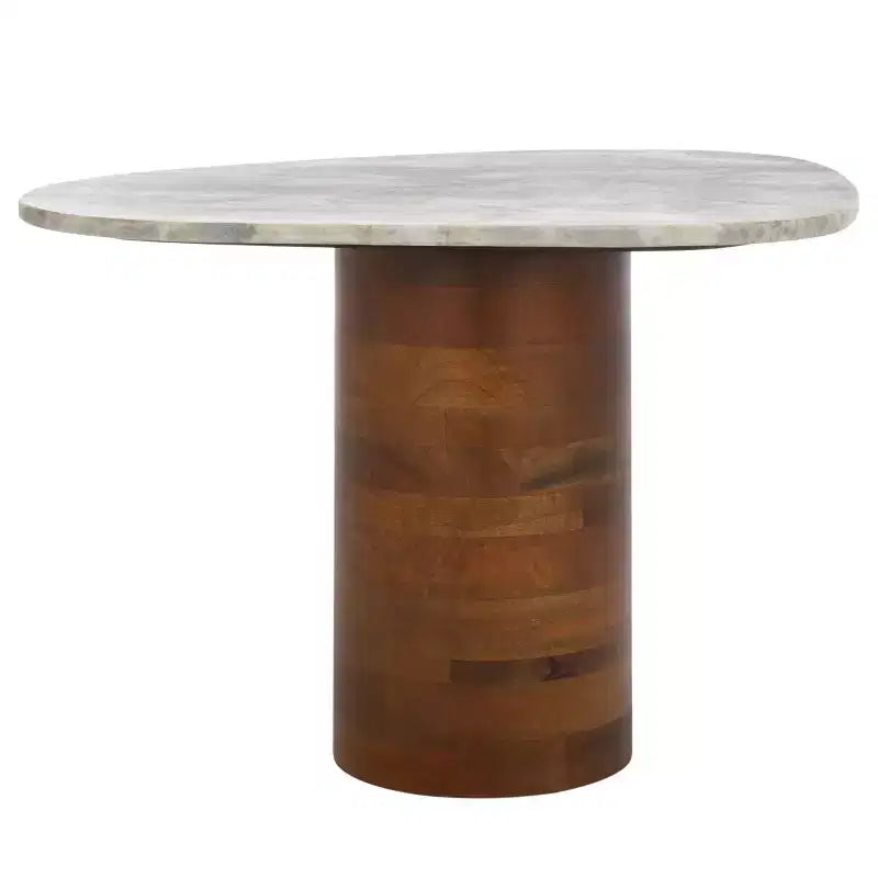 Table d'appoint en manguier avec plateau en marbre – Blanc cassé et marron, accent d'intérieur contemporain, 55,1 cm L
