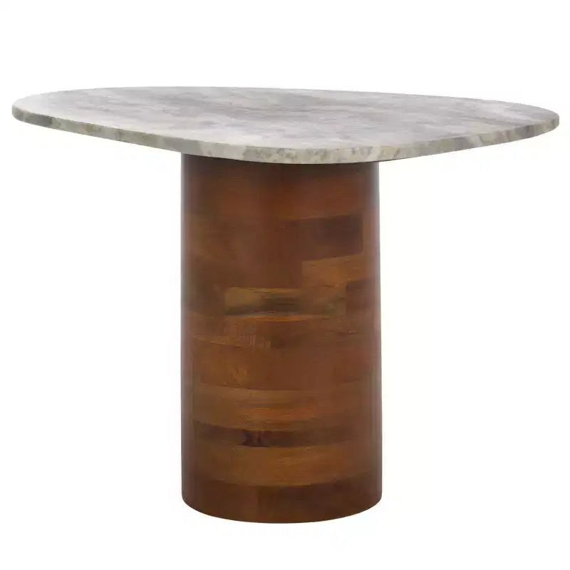 Table d'appoint en manguier avec plateau en marbre – Blanc cassé et marron, accent d'intérieur contemporain, 55,1 cm L