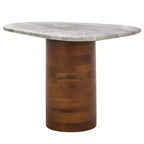 Table d'appoint en manguier avec plateau en marbre – Blanc cassé et marron, accent d'intérieur contemporain, 55,1 cm L