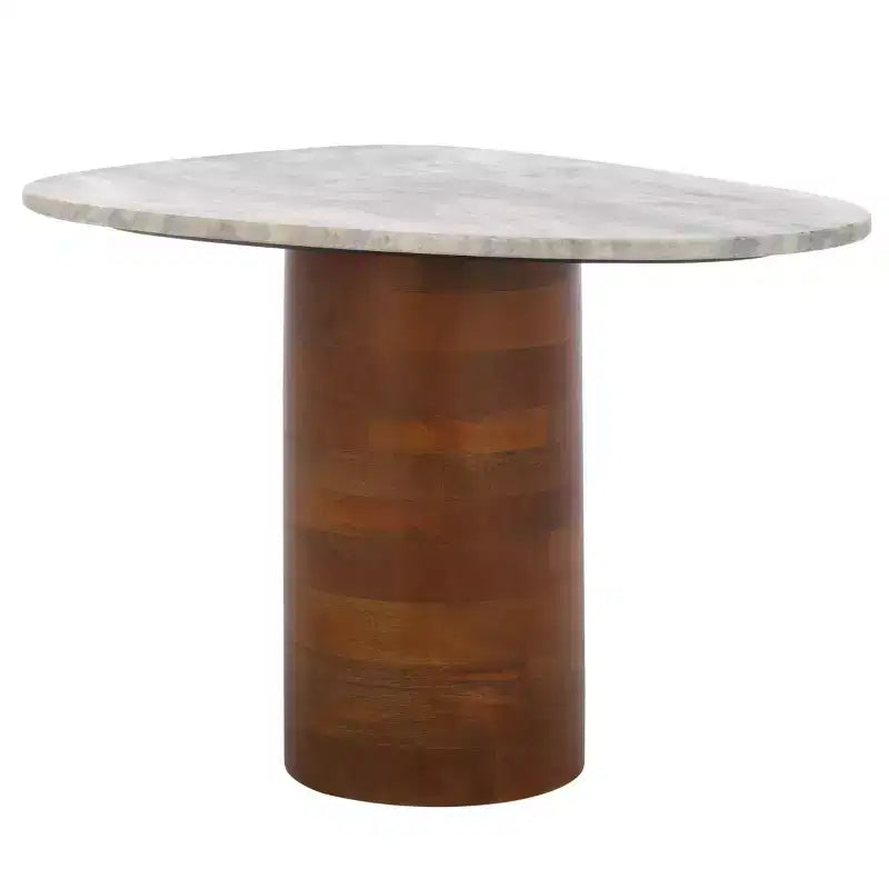 Table d'appoint en manguier avec plateau en marbre – Blanc cassé et marron, accent d'intérieur contemporain, 55,1 cm L