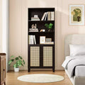 Bibliothèque haute à 5 étagères avec portes en rotin – Blanc, 180 cm H, pour bureau et chambre à coucher