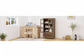 VINGLI Rustic Storage Cabinet with Glass Doors & Drawer, Solid Wood Leg, Walnut Finish Showcase