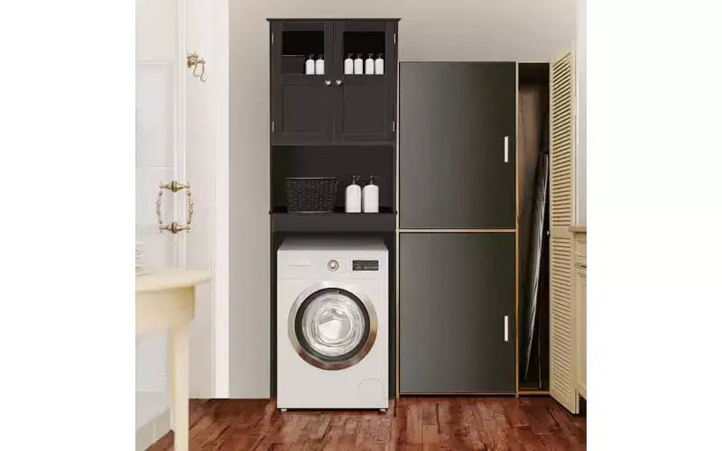 Meuble de Rangement Sur-WC avec Portes en Verre Acrylique et Étagère Réglable – Blanc, 170 cm H