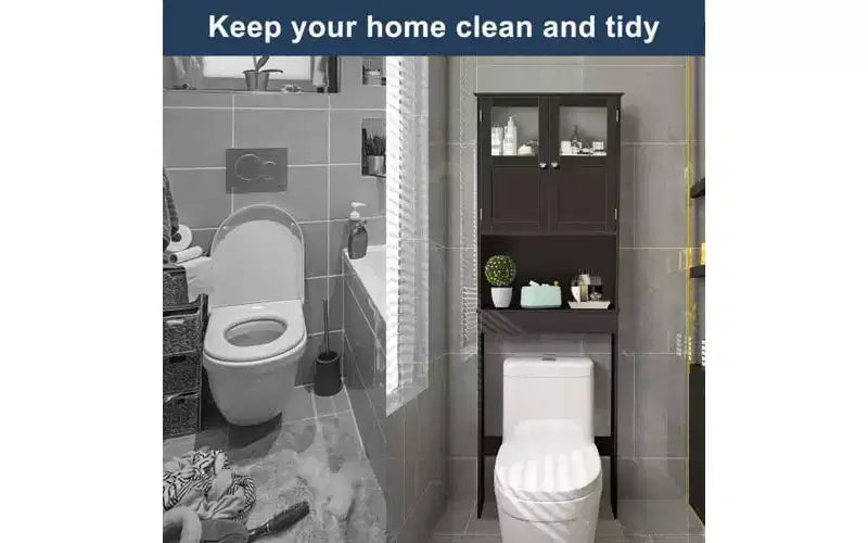 Meuble de Rangement Sur-WC avec Portes en Verre Acrylique et Étagère Réglable – Blanc, 170 cm H