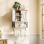 Meuble de rangement mural de salle de bain avec porte-serviettes, petit meuble à pharmacie de style ferme, rangement au-dessus des toilettes avec porte-serviettes, blanc rustique et marron