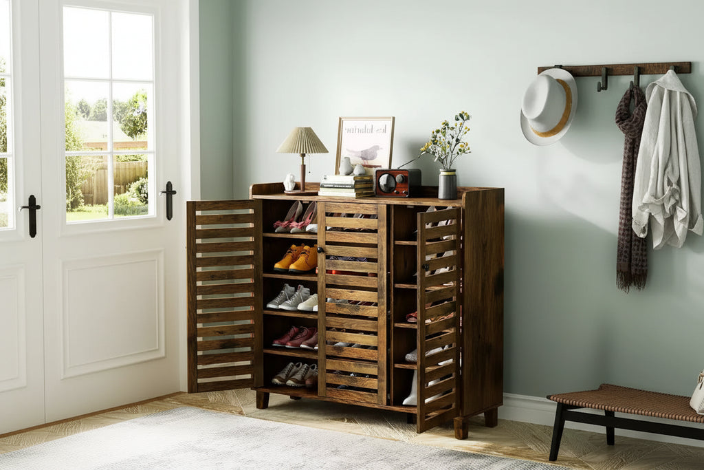 VINGLI Large Tall Shoe Cabinet with 3 Doors 6-Tier Ultra Wide Shoe Cabinet Storage for Entryway 30 Pairs Shoes Organizer Rustic Brown