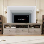 Meuble TV de ferme 70" avec tiroirs et étagères ouvertes – Convient aux TV jusqu'à 75", capacité de 220 lb