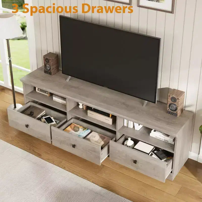 Meuble TV de ferme 70" avec tiroirs et étagères ouvertes – Convient aux TV jusqu'à 75", capacité de 220 lb