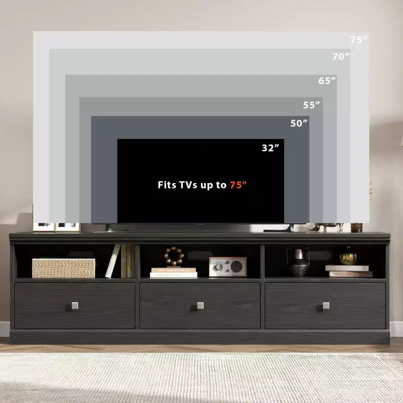 Meuble TV de ferme 70" avec tiroirs et étagères ouvertes – Convient aux TV jusqu'à 75", capacité de 220 lb