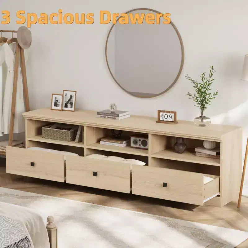 Meuble TV de ferme 70" avec tiroirs et étagères ouvertes – Convient aux TV jusqu'à 75", capacité de 220 lb