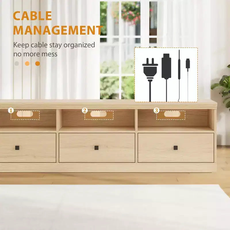 Meuble TV de ferme 70" avec tiroirs et étagères ouvertes – Convient aux TV jusqu'à 75", capacité de 220 lb