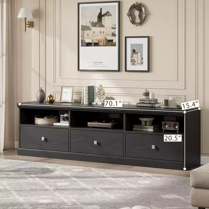 Meuble TV de ferme 70" avec tiroirs et étagères ouvertes – Convient aux TV jusqu'à 75", capacité de 220 lb