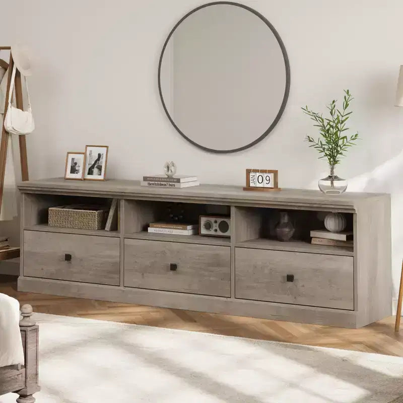 Meuble TV de ferme 70" avec tiroirs et étagères ouvertes – Convient aux TV jusqu'à 75", capacité de 220 lb