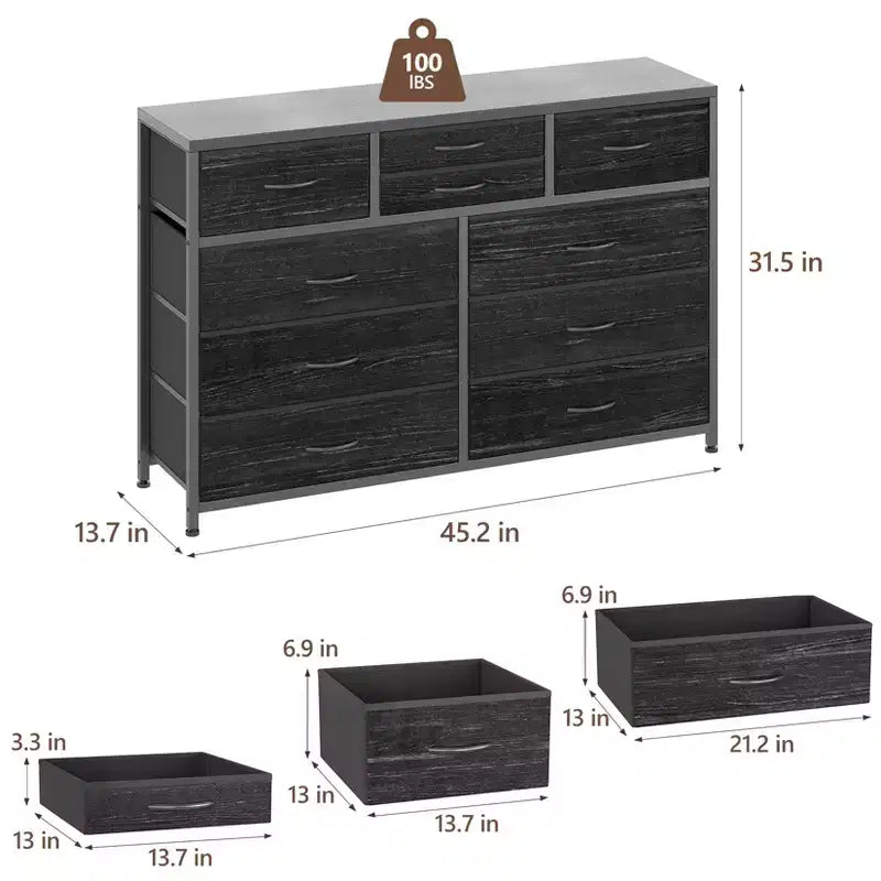 Meuble TV à 10 tiroirs pour téléviseurs de 55" – Commode de rangement polyvalente pour chambre, salon et entrée