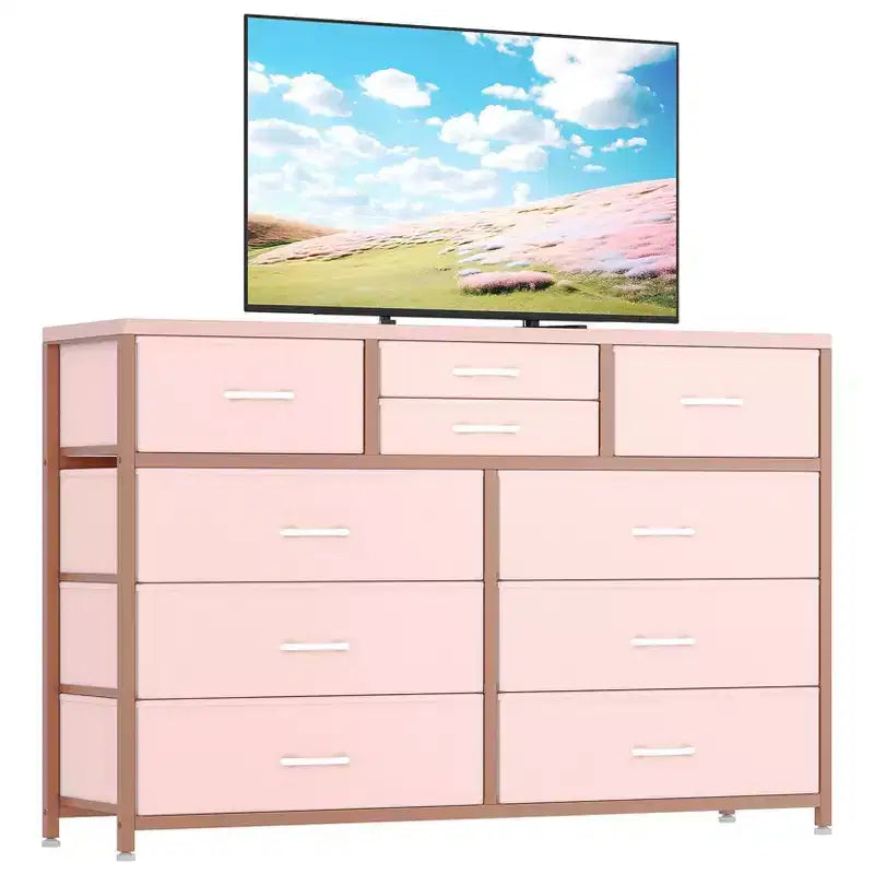 Meuble TV à 10 tiroirs pour téléviseurs de 55" – Commode de rangement polyvalente pour chambre, salon et entrée