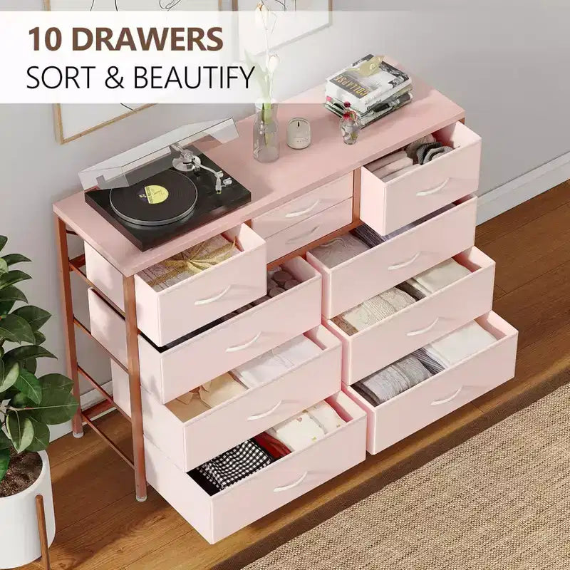 Meuble TV à 10 tiroirs pour téléviseurs de 55" – Commode de rangement polyvalente pour chambre, salon et entrée