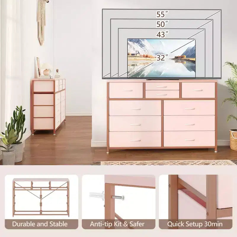 Meuble TV à 10 tiroirs pour téléviseurs de 55" – Commode de rangement polyvalente pour chambre, salon et entrée