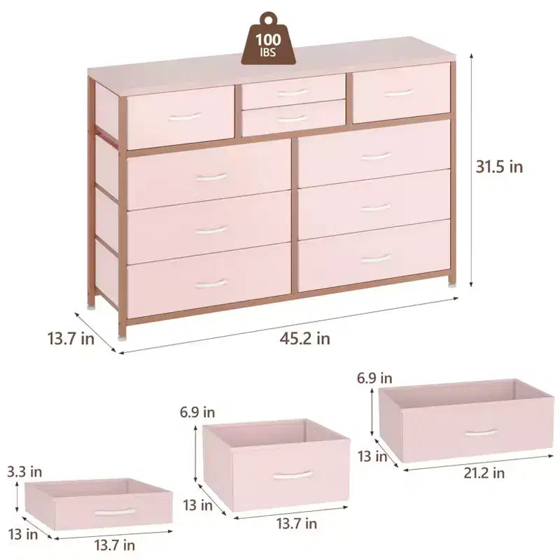 Meuble TV à 10 tiroirs pour téléviseurs de 55" – Commode de rangement polyvalente pour chambre, salon et entrée