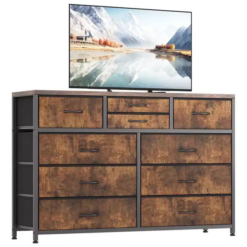 Meuble TV à 10 tiroirs pour téléviseurs de 55" – Commode de rangement polyvalente pour chambre, salon et entrée