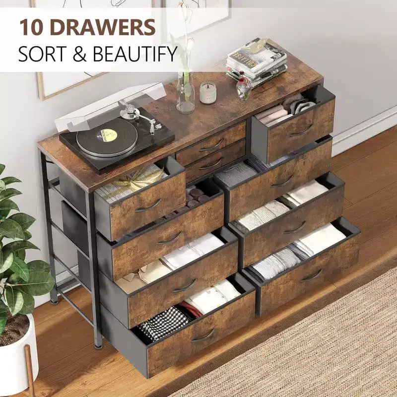 Meuble TV à 10 tiroirs pour téléviseurs de 55" – Commode de rangement polyvalente pour chambre, salon et entrée