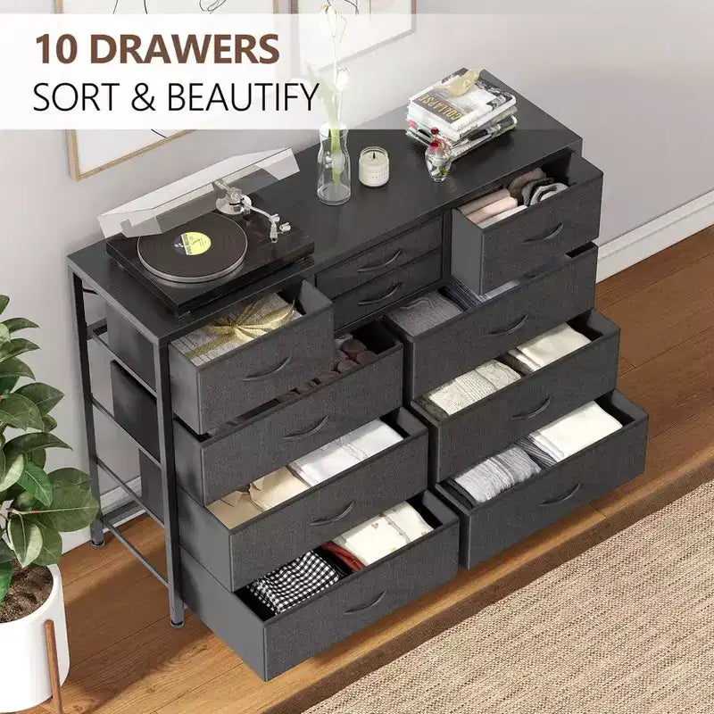 Meuble TV à 10 tiroirs pour téléviseurs de 55" – Commode de rangement polyvalente pour chambre, salon et entrée