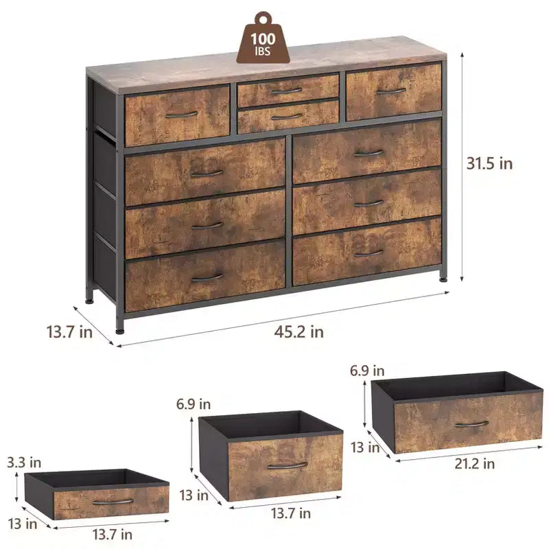 Meuble TV à 10 tiroirs pour téléviseurs de 55" – Commode de rangement polyvalente pour chambre, salon et entrée