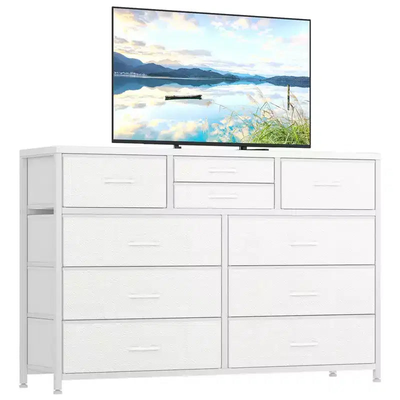 Meuble TV à 10 tiroirs pour téléviseurs de 55" – Commode de rangement polyvalente pour chambre, salon et entrée