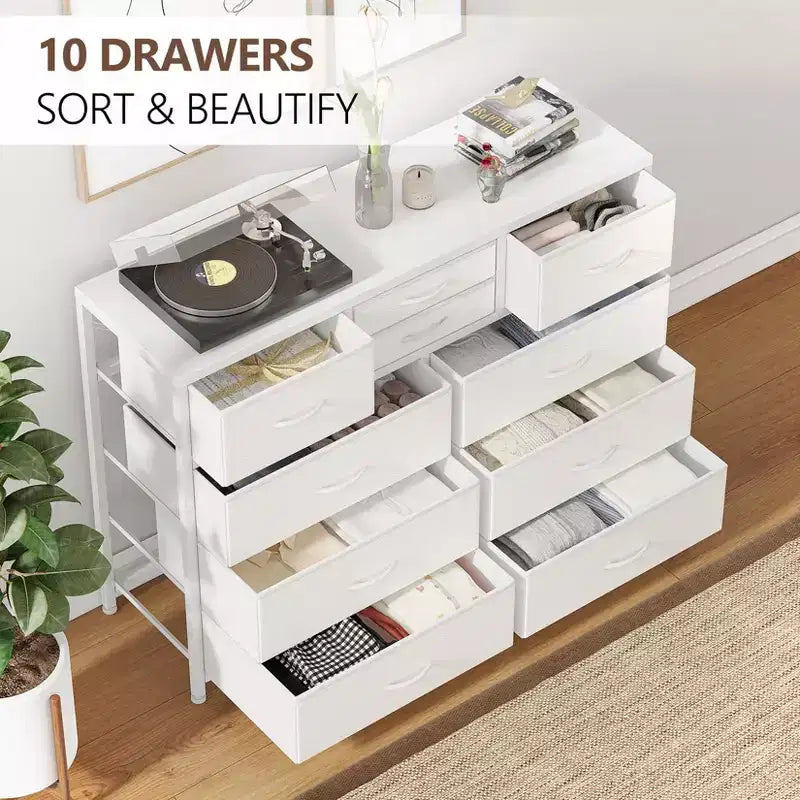 Meuble TV à 10 tiroirs pour téléviseurs de 55" – Commode de rangement polyvalente pour chambre, salon et entrée