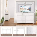 Meuble TV à 10 tiroirs pour téléviseurs de 55" – Commode de rangement polyvalente pour chambre, salon et entrée