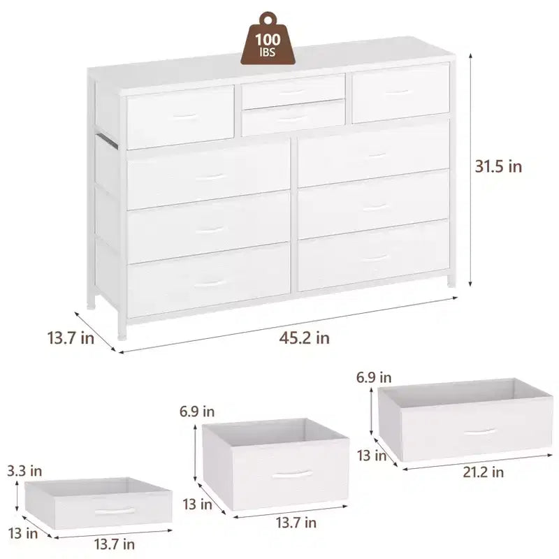 Meuble TV à 10 tiroirs pour téléviseurs de 55" – Commode de rangement polyvalente pour chambre, salon et entrée