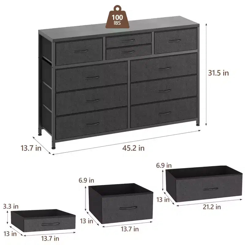 Meuble TV à 10 tiroirs pour téléviseurs de 55" – Commode de rangement polyvalente pour chambre, salon et entrée