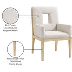 Fauteuil de salle à manger en lin texturé crème – Moderne milieu de siècle, structure en bois massif, finition chêne naturel