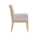 Fauteuil de salle à manger en lin texturé crème – Moderne milieu de siècle, structure en bois massif, finition chêne naturel