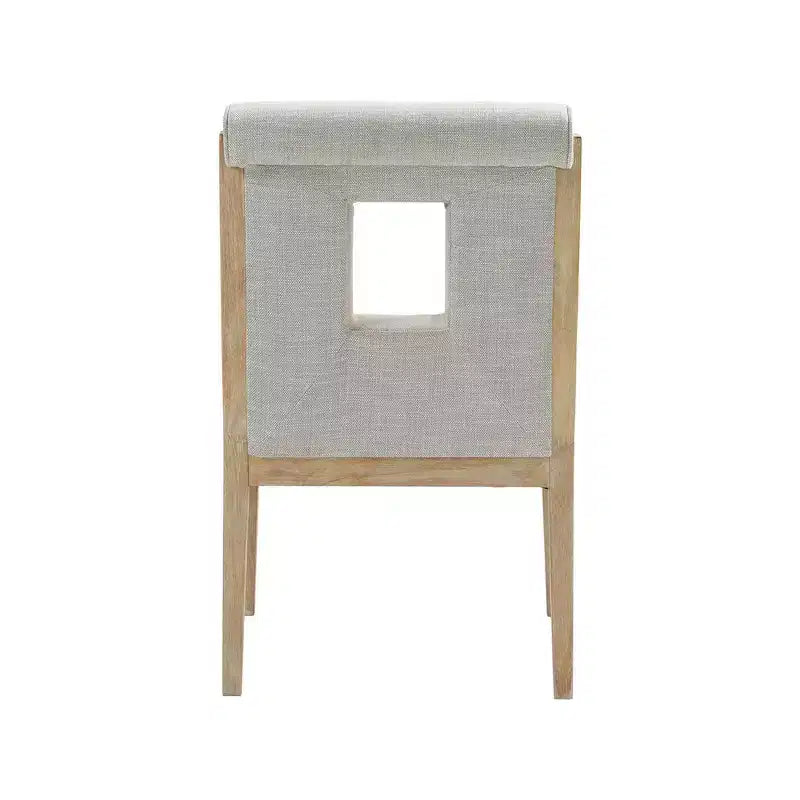 Fauteuil de salle à manger en lin texturé crème – Moderne milieu de siècle, structure en bois massif, finition chêne naturel