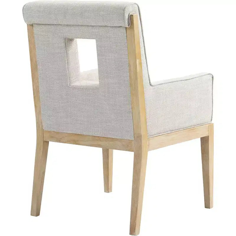 Fauteuil de salle à manger en lin texturé crème – Moderne milieu de siècle, structure en bois massif, finition chêne naturel