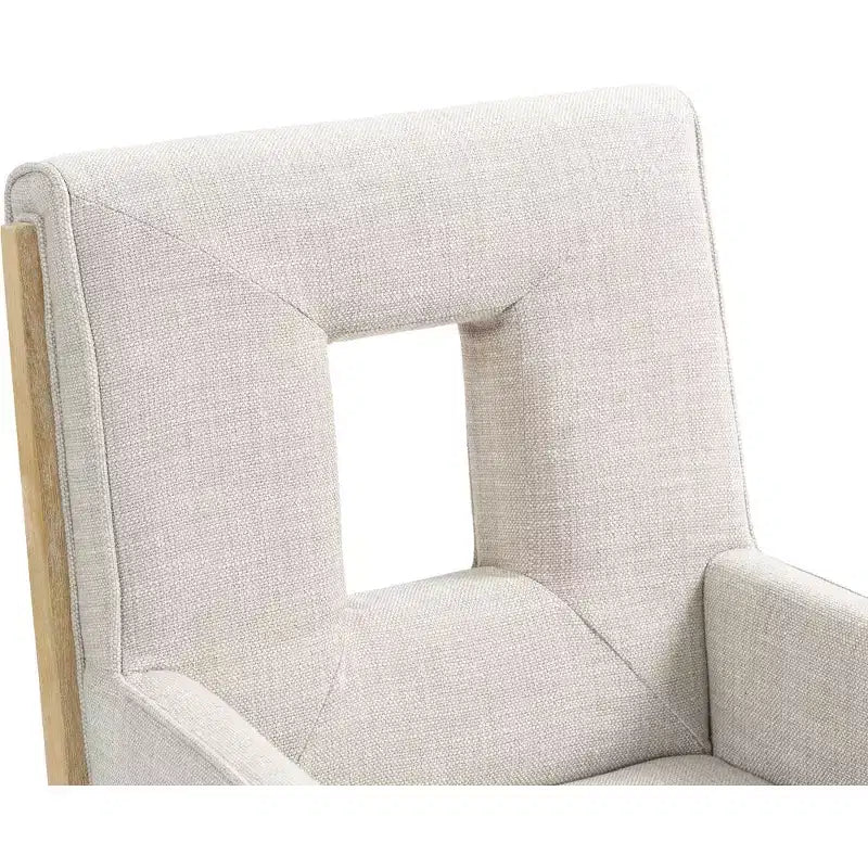Fauteuil de salle à manger en lin texturé crème – Moderne milieu de siècle, structure en bois massif, finition chêne naturel