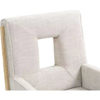 Fauteuil de salle à manger en lin texturé crème – Moderne milieu de siècle, structure en bois massif, finition chêne naturel