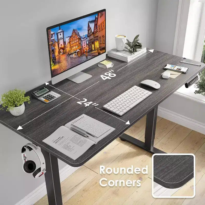 Bureau debout à hauteur réglable électrique 48" x 24" – Noir, 4 réglages de mémoire, capacité de 80 kg