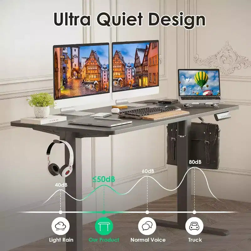 Bureau debout à hauteur réglable électrique 48" x 24" – Noir, 4 réglages de mémoire, capacité de 80 kg