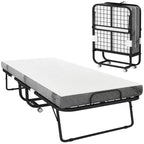 Lit d'appoint pliant avec matelas, cadre en acier et roulettes – Capacité de 150 kg, blanc