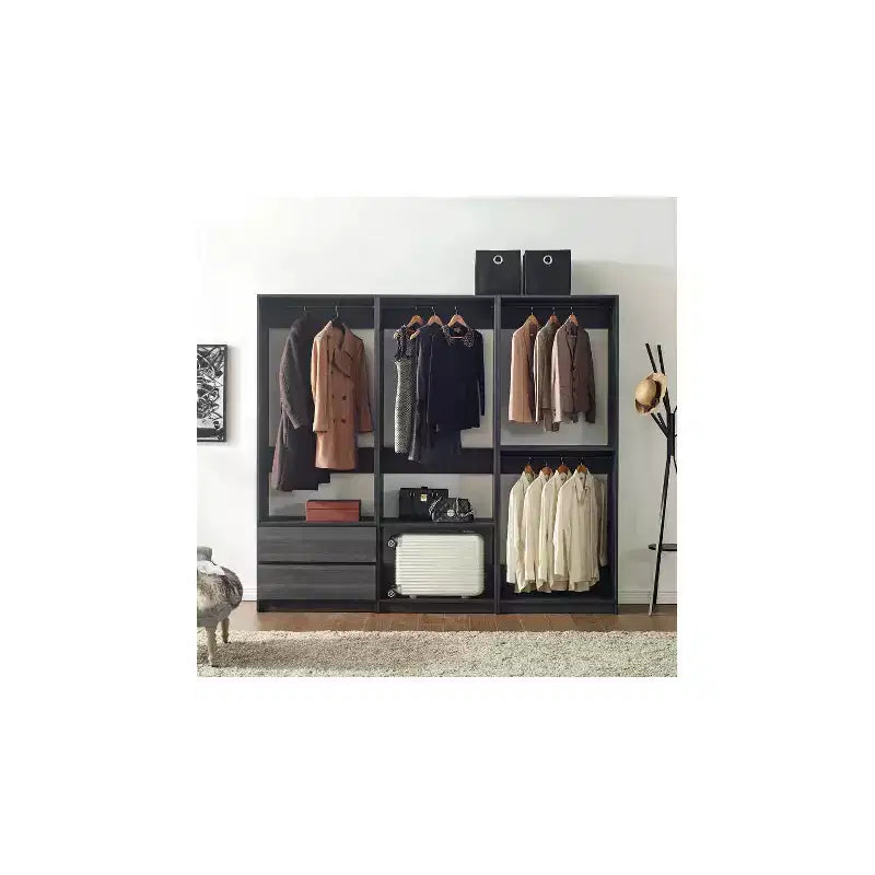 Système de dressing autoportant – Bois composite modulaire, finition grise, 94,2" L × 83" H