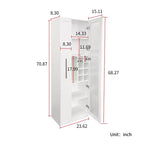 Armoire haute multifonctionnelle de 180 cm avec étagères coulissantes, rangement à vin et porte vitrée – Style ferme