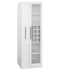 Armoire haute multifonctionnelle de 180 cm avec étagères coulissantes, rangement à vin et porte vitrée – Style ferme